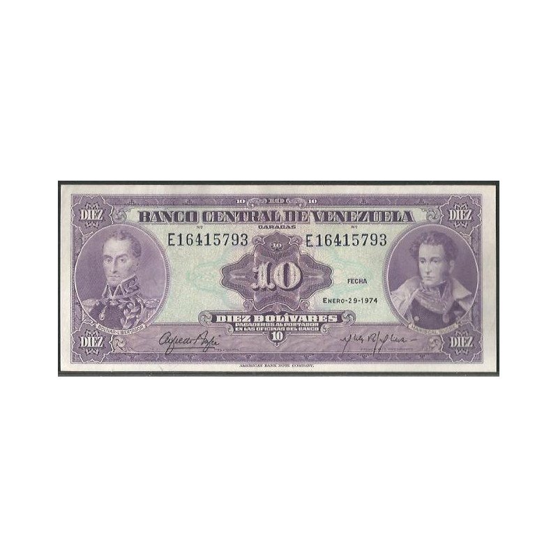 Venezuela, 10 Bolivares 29 Ene 1974 E 8 Dig P51d