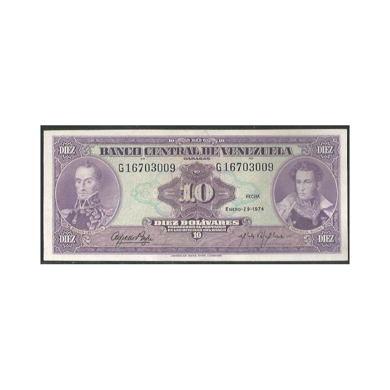 Venezuela, 10 Bolivares 29 Ene 1974 G 8 Dig P51d