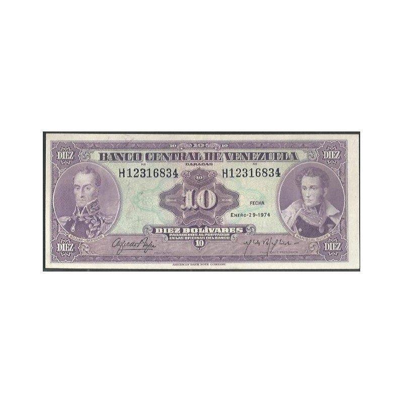 Venezuela, 10 Bolivares 29 Ene 1974 H 8 Dig P51d