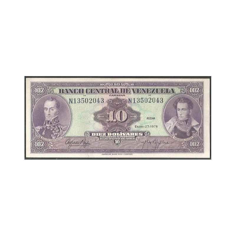 Venezuela, 10 Bolivares 27 Ene 1976 N 8 Dig P51e