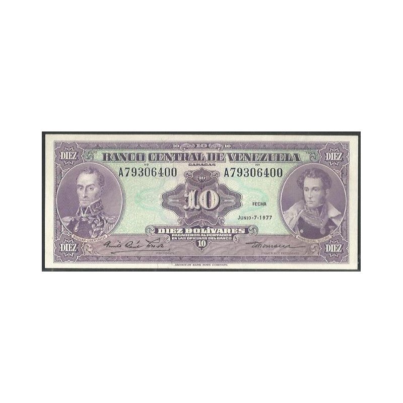 Venezuela, 10 Bolivares 7 Jun 1977 A 8 Dig P51f