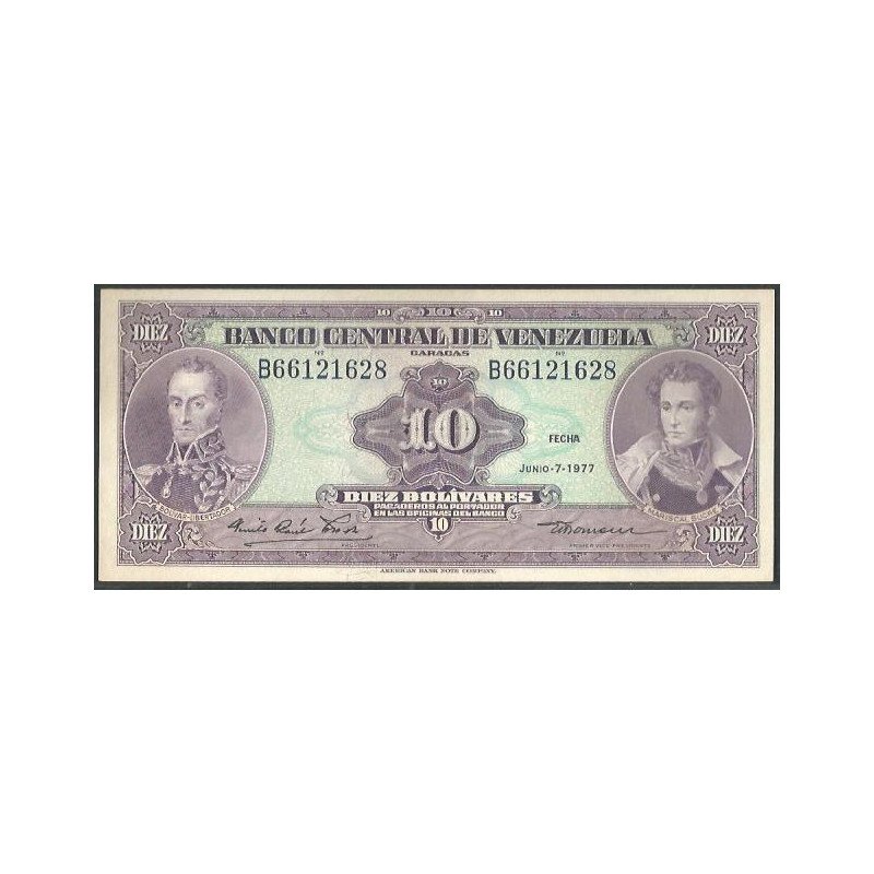 Venezuela, 10 Bolivares 7 Jun 1977 B 8 Dig P51f