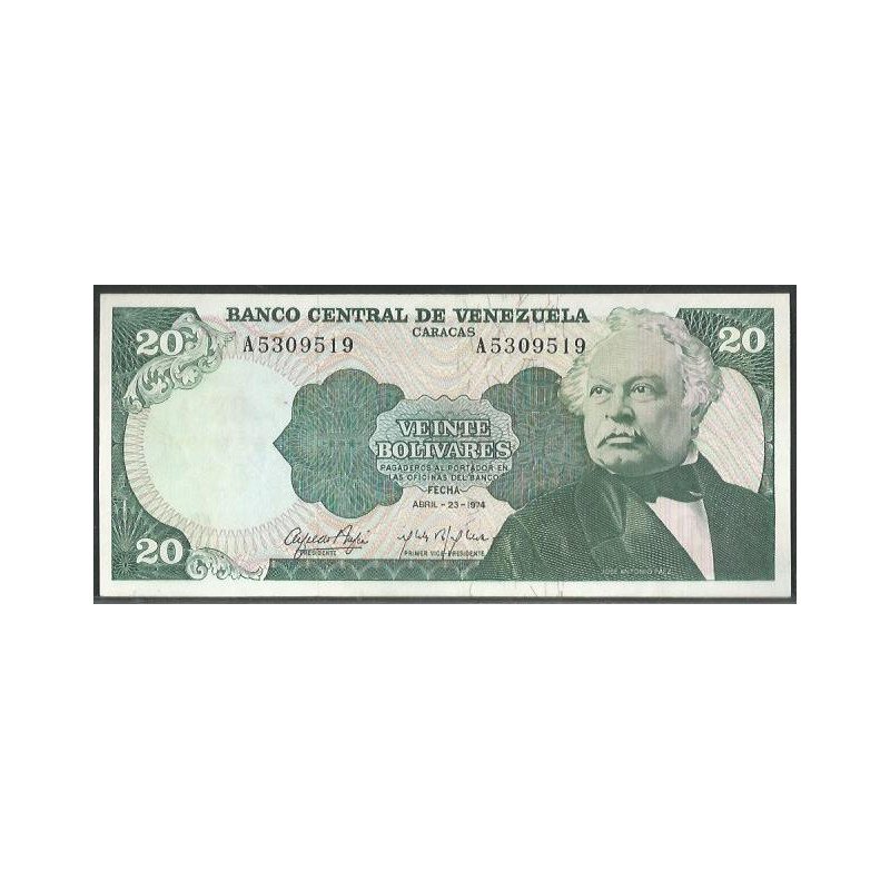 Venezuela, 20 Bolivares 23 Abr 1974 A 7 Dig P53a