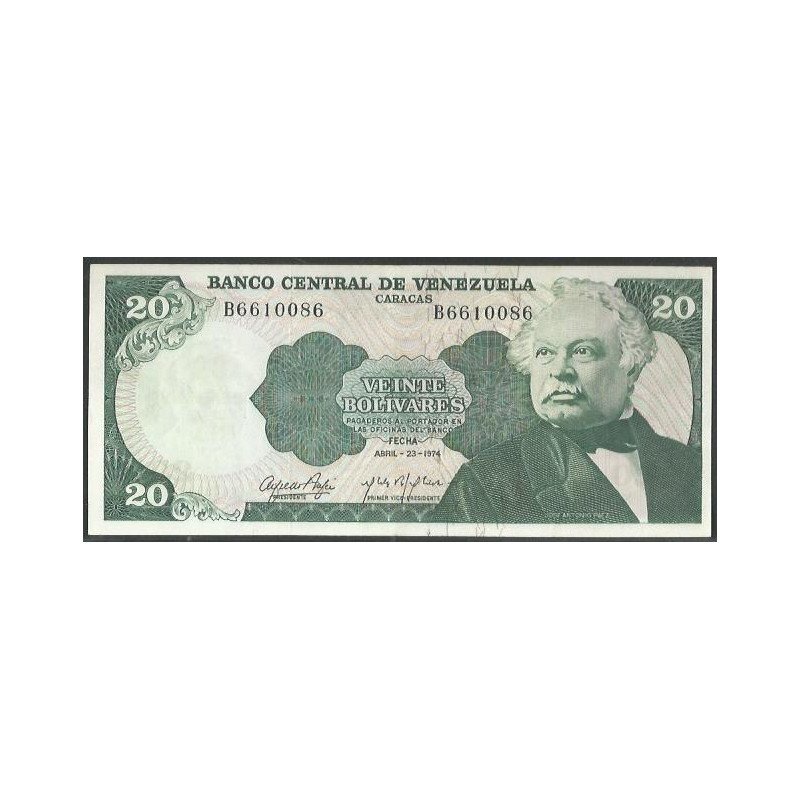 Venezuela, 20 Bolivares 23 Abr 1974 B 7 Dig P53a