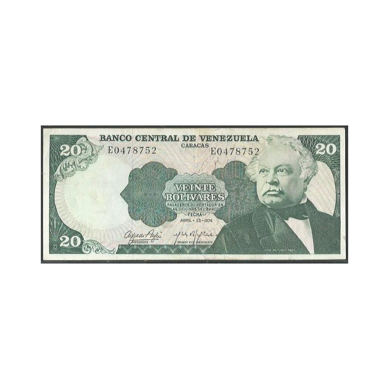 Venezuela, 20 Bolivares 23 Abr 1974 E 7 Dig P53a