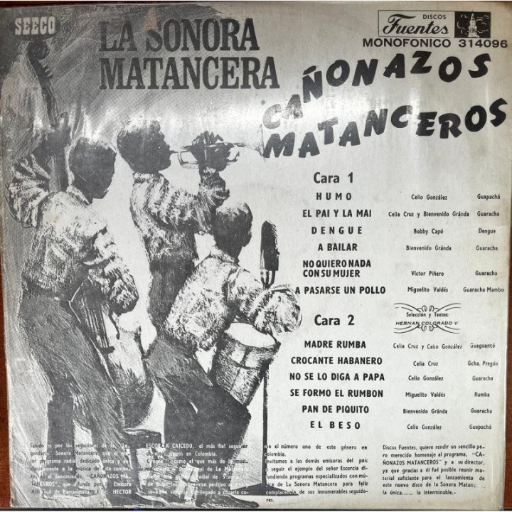 Sonora Matancera - Cañonazos Matanceros - Colombia reverso