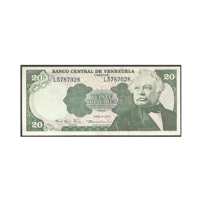 Venezuela, 20 Bolivares 7 Jun 1977 L 7 Dig P53b