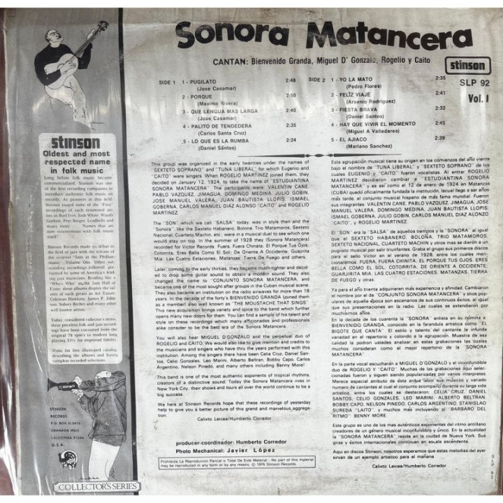 Sonora Matancera - Sonora Matancea ft Bienvenido Granada - USA reverso