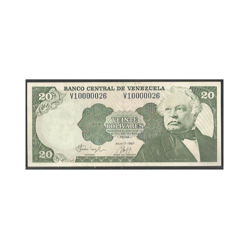Venezuela, 20 Bolivares 7 Jul 1987 V 8 Dig P64A