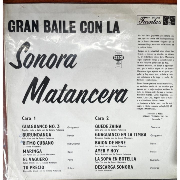 Sonora Matancera - Gran Baile Con La Sonora - Colombia reverso