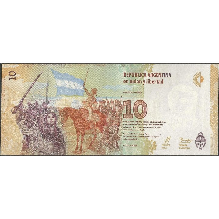 Argentina 10 Pesos ND2016 Serie B P360 reverso