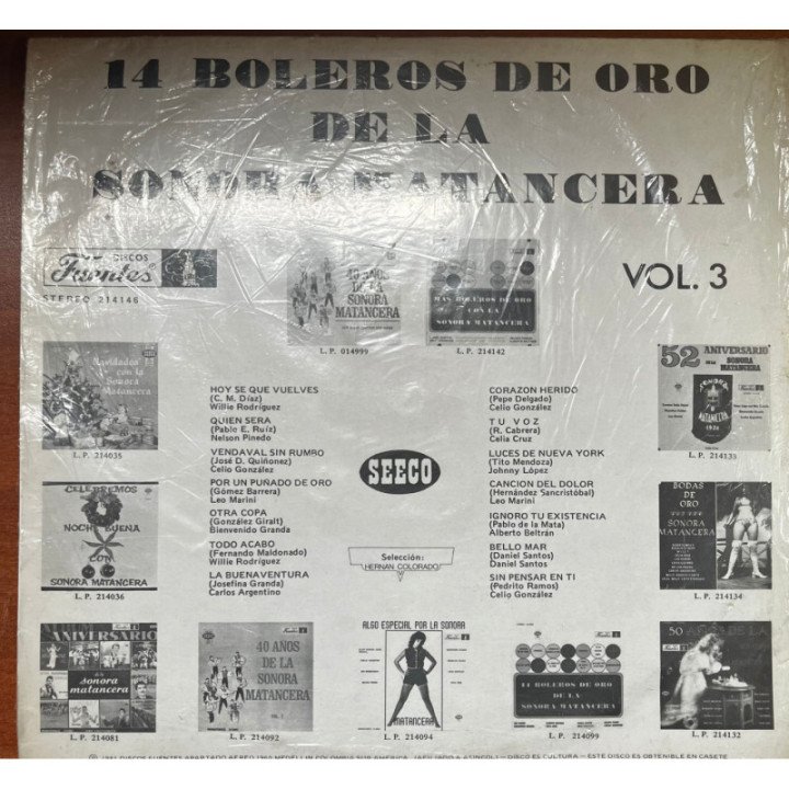 Sonora Matancera- 14 Boleros de Oro Vol.3 - Colombia reverso