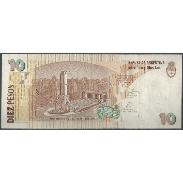 Argentina 10 Pesos ND2003 Serie K P354a reverso