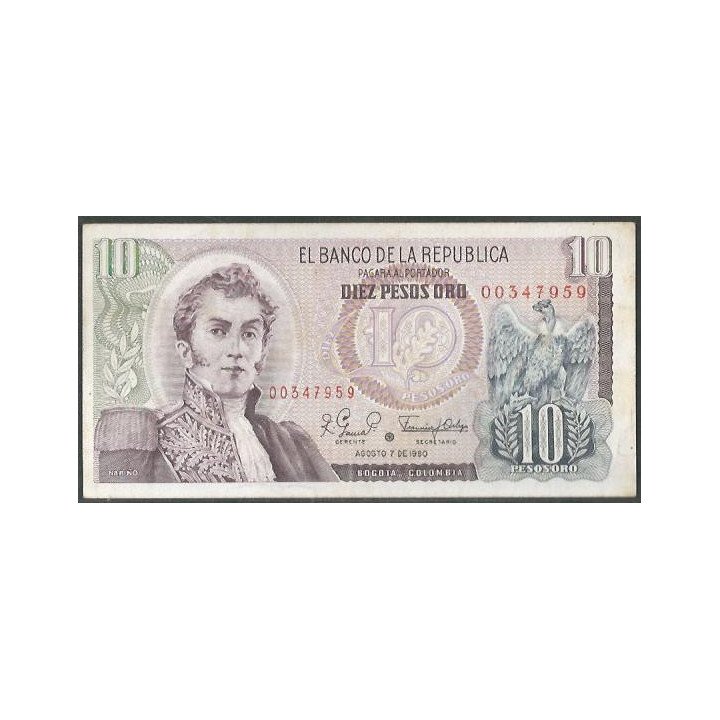 Colombia 10 Pesos 7 Ago 1980 Reposicion BGW208