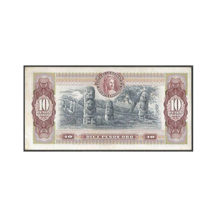 Colombia 10 Pesos 7 Ago 1980 Reposicion BGW208 reverso