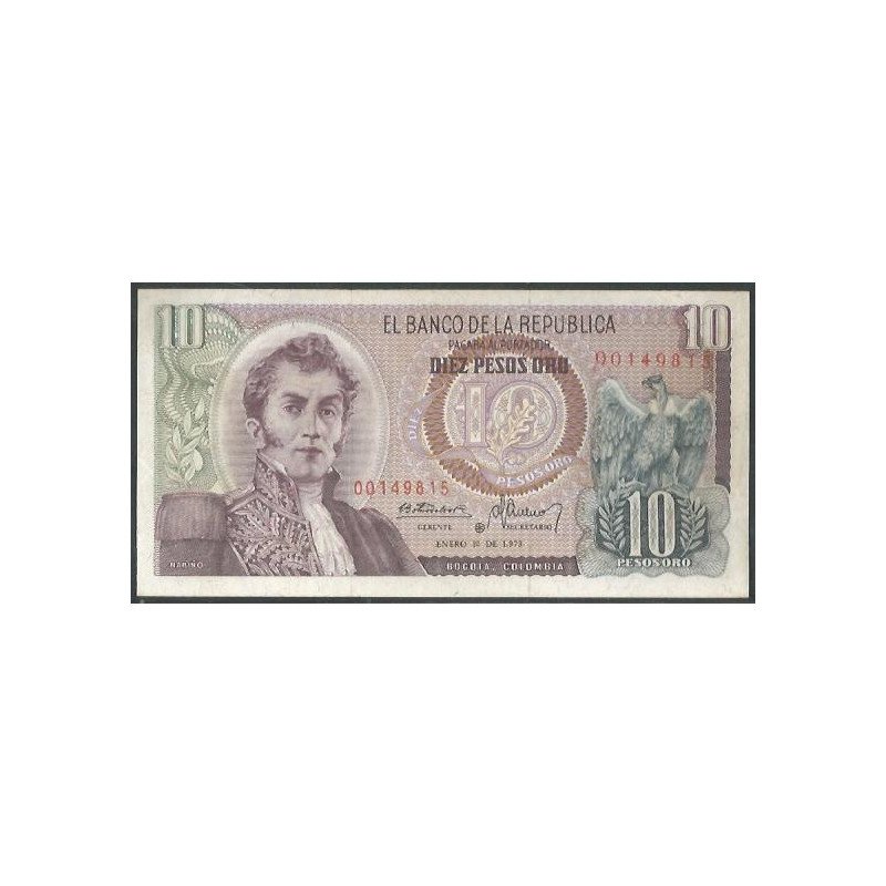 Colombia 10 Pesos 1 Ene 1973 Reposicion BGW191