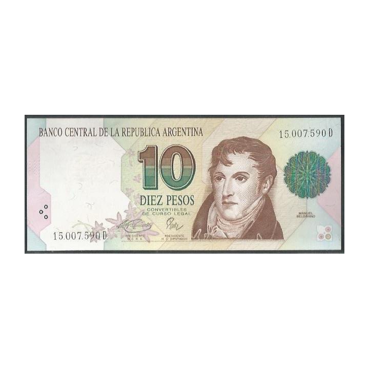 Argentina 10 Pesos ND1993 Serie D P342b