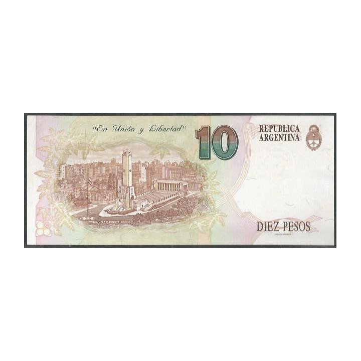 Argentina 10 Pesos ND1993 Serie D P342b reverso
