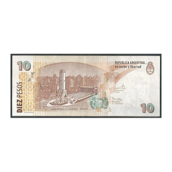 Argentina 10 Pesos ND2003 Serie O P354a reverso