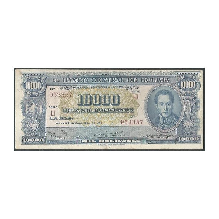 Bolivia 10.000 Bolivianos L 20 Dic 1945 Serie L1 P151