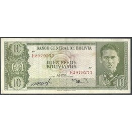 Bolivia 10 Pesos Bolivianos L 13 Jul 1962 Serie H P154a