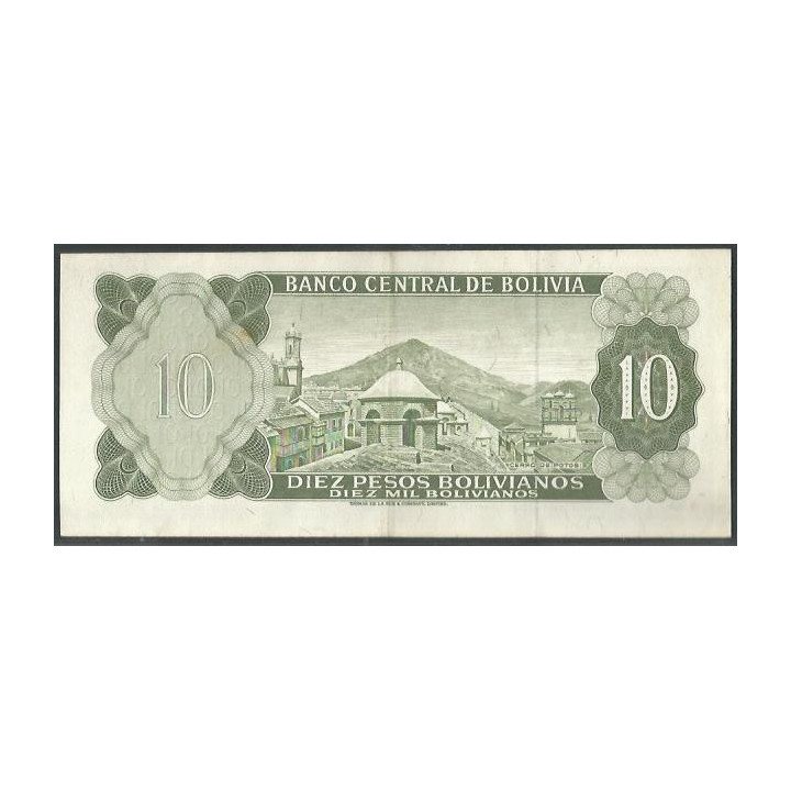 Bolivia 10 Pesos Bolivianos L 13 Jul 1962 Serie H P154a reverso