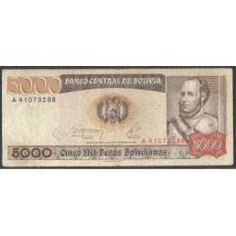 Bolivia 5.000 Pesos Bolivianos D 10 Feb 1984 Serie A P168a