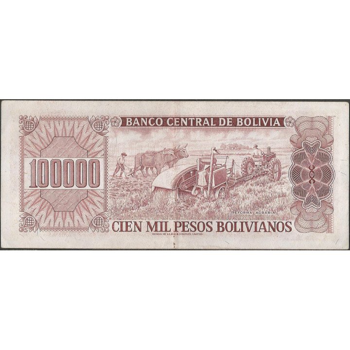 Bolivia 100.000 Pesos Bolivianos D 5 Jun 1984 Serie A P171a reverso