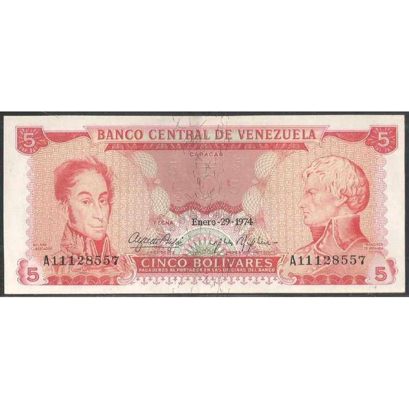 Venezuela, 5 Bolivares 29 Ene 1974 A 8 Dig P50h