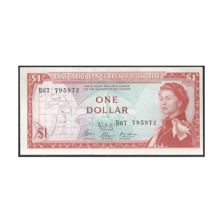 Estados del Caribe Oriental 1 Dollar ND1965 Firma 9 P13f