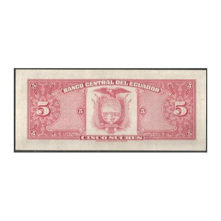 Ecuador 5 Sucres 29 Abr 1977 HÑ P108a reverso