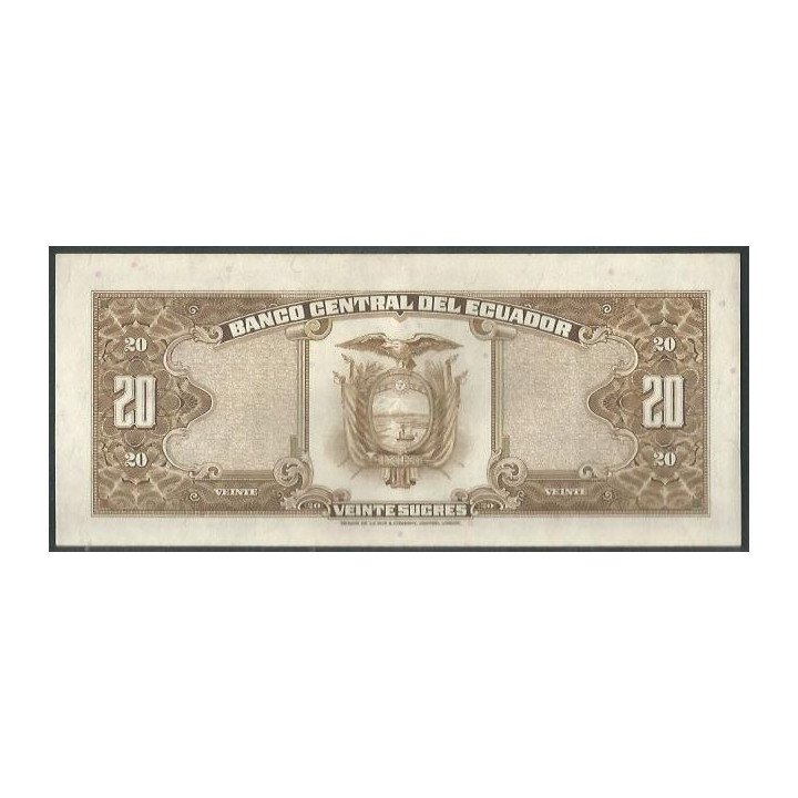 Ecuador 20 Sucres 24 May 1980 LF Firma 5 P115b reverso