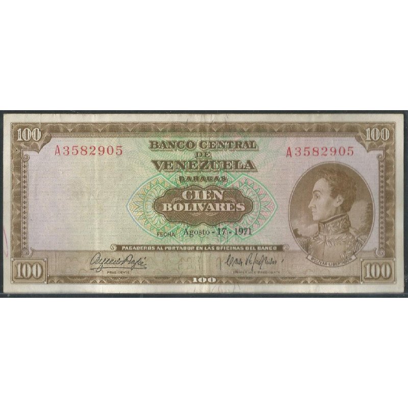 Venezuela, 100 Bolivares 17 Ago 1971 A 7 Dig P48h