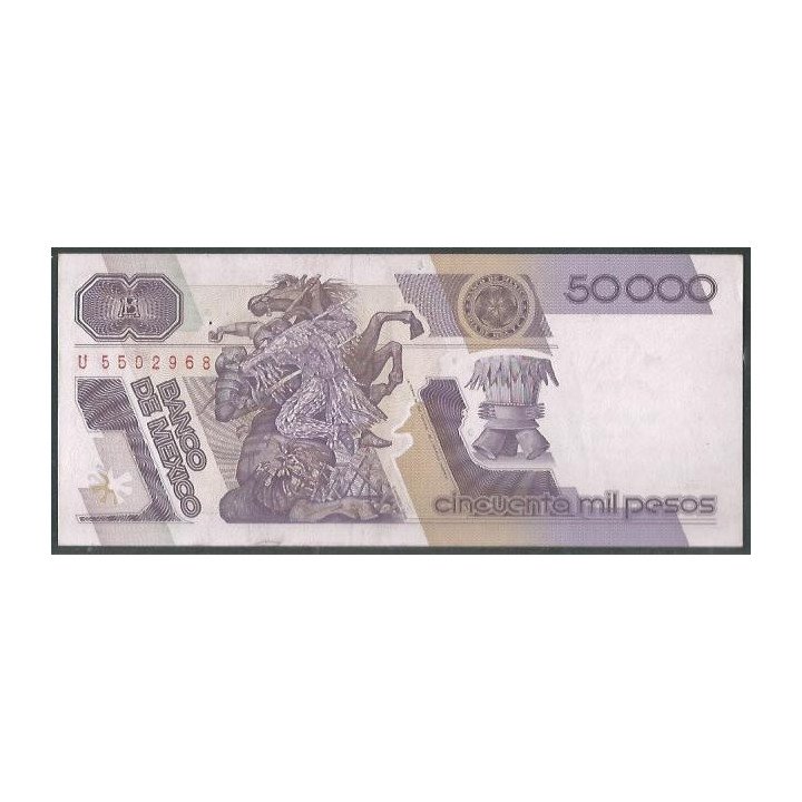 Mexico 50.000 Pesos 10 Ene 1990 Serie HA P93b reverso