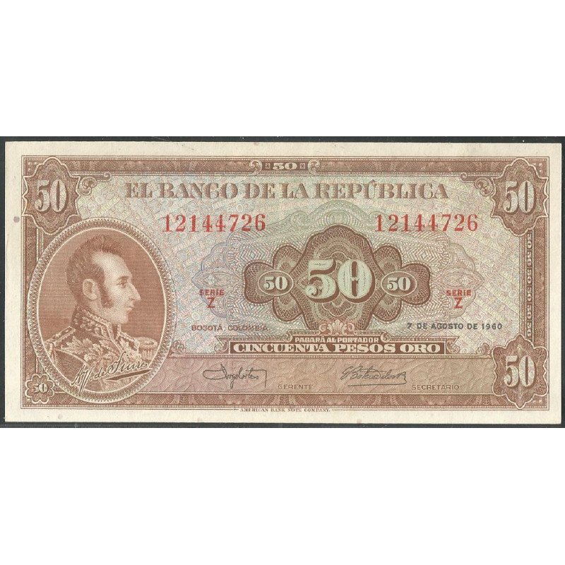 Billete de 50 Pesos 7 Ago 1960 BGW259
