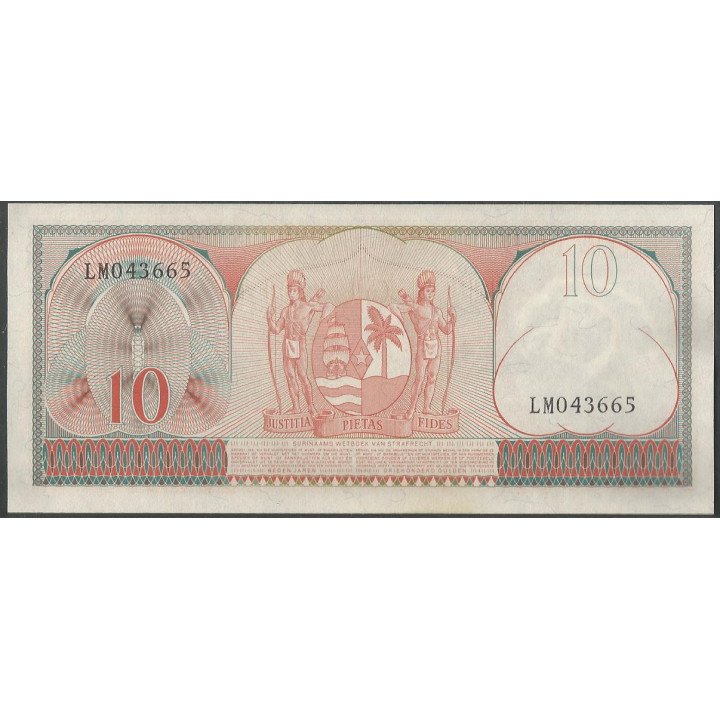Suriname 10 Gulden 1 Sep 1963 P121b reverso