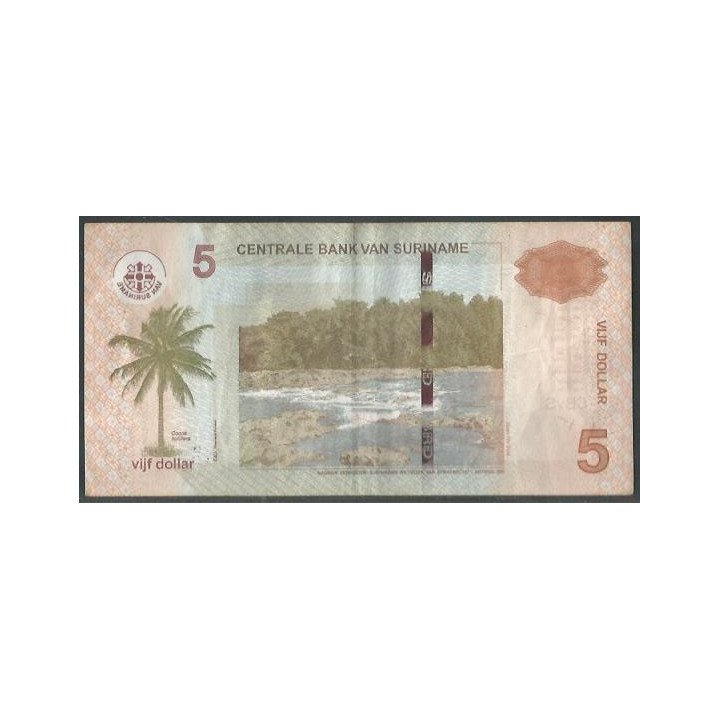 Suriname 5 Dollars 1 Abr 2012 P162b reverso