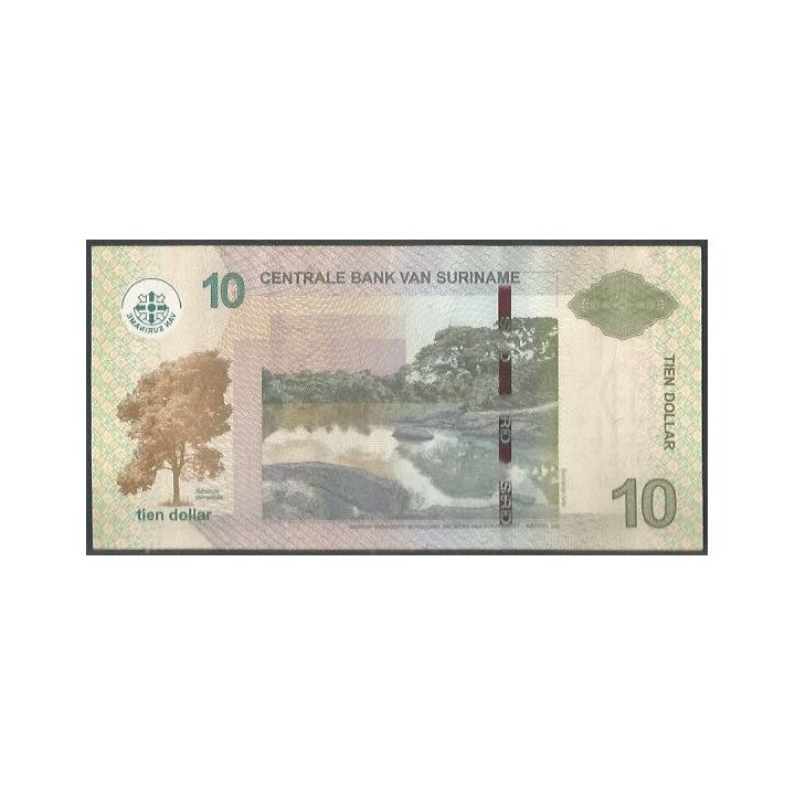 Suriname 10 Dollars 1 Sep 2010 P163a reverso