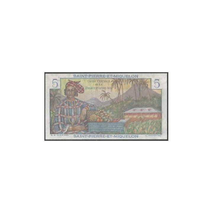 Saint Pierre & Michelon 5 Francs ND1950-60 P22 reverso