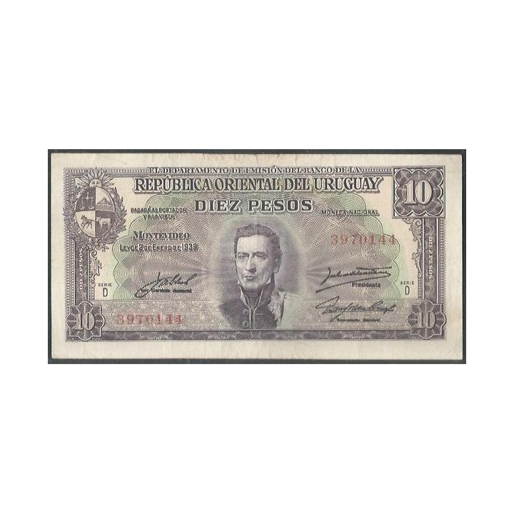 Uruguay 10 Pesos L1939 Serie D P37d