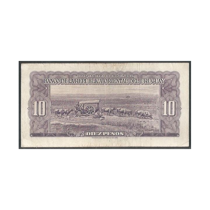 Uruguay 10 Pesos L1939 Serie D P37d reverso
