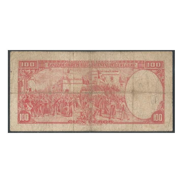 Uruguay 100 Pesos L1939 Serie D P39c reverso