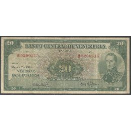 Venezuela 20 Bolivares 7 May 1963 B 7 Dig P43c