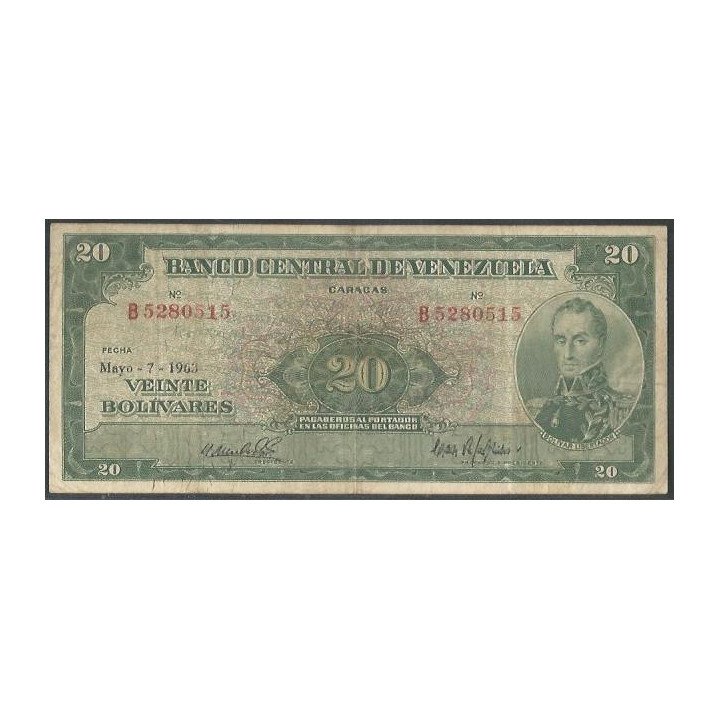 Venezuela 20 Bolivares 7 May 1963 B 7 Dig P43c