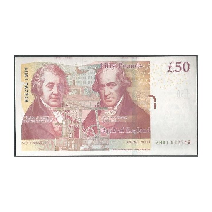 Inglaterra 50 Pounds 2010 P393a reverso