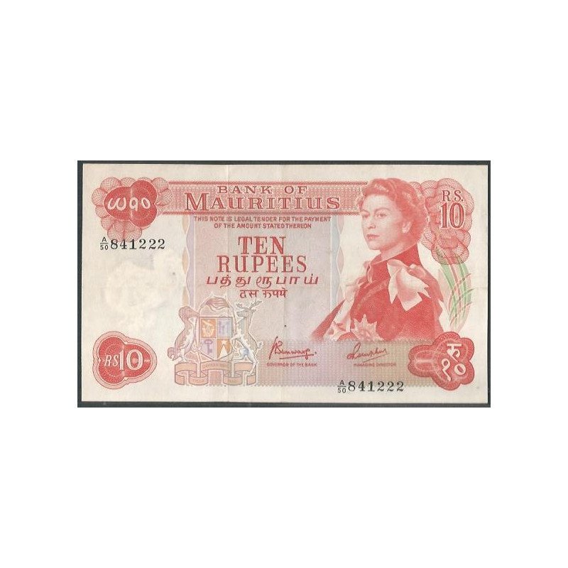 Mauricio, 10 Rupias ND1967 Firma 4 P31c