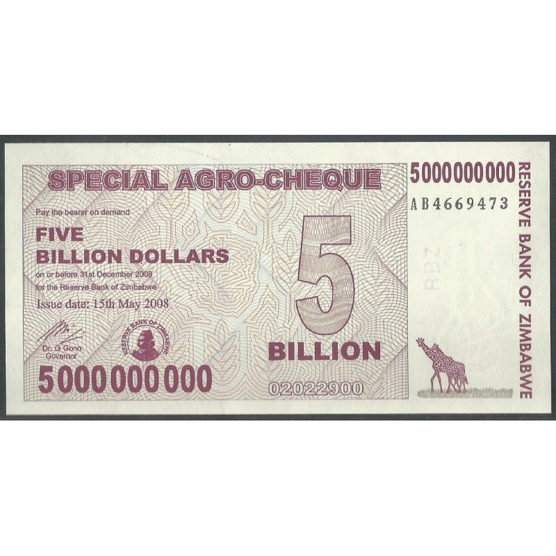 Zimbabwe, 5.000.000.000 Dollars 15 May 2008 P61