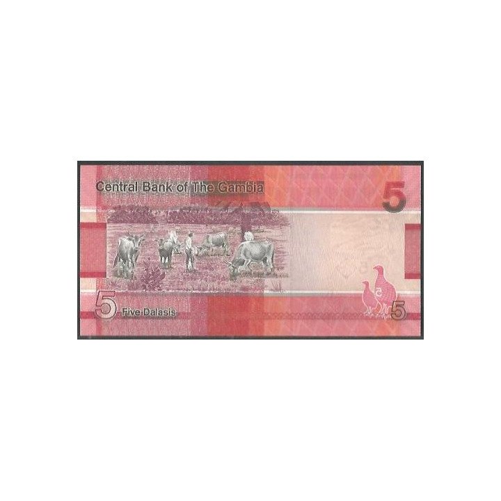 Gambia 5 Dalasis ND2023 P37c reverso