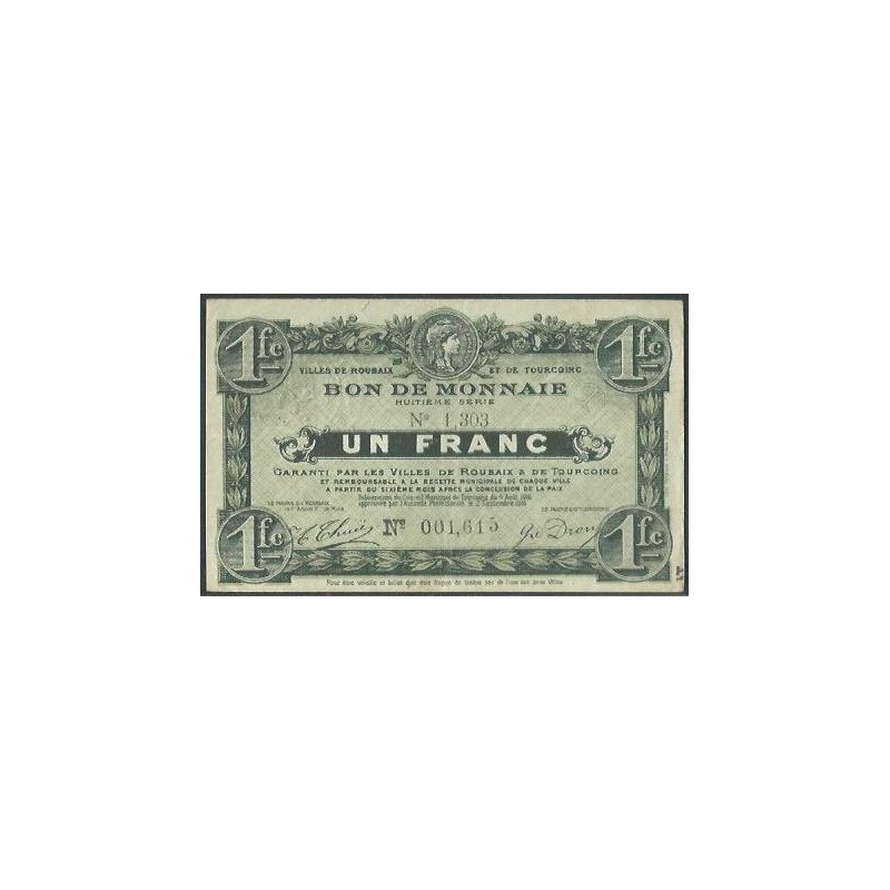 Francia - Camara de Comercio de Roubaix, 1 Franc 2 Sep 1916