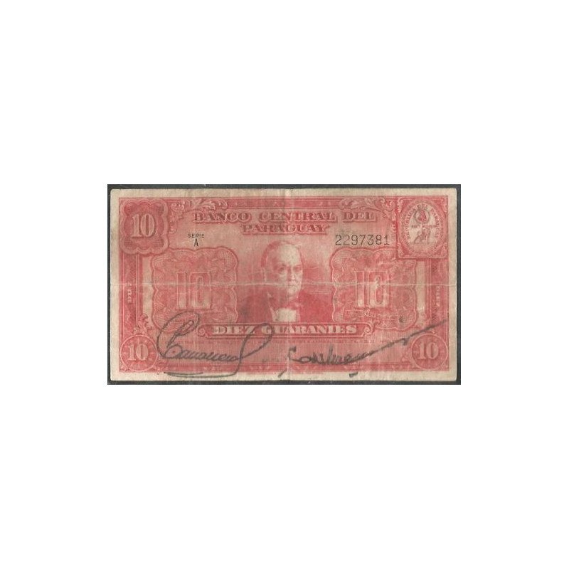 Paraguay, 10 Guaranies L1952 Serie A P187a